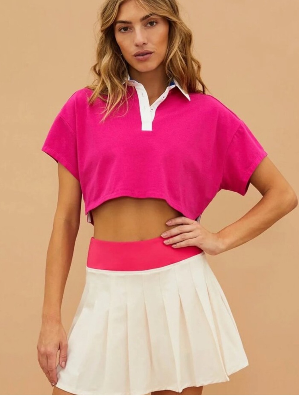 NWT 🩷 BEACH RIOT Willa Crop Top Polo in Fuchsia Pink Size Small